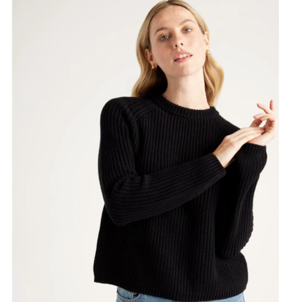 Quince 100% Organic Cotton Fisherman Crew Sweater Black XSmall